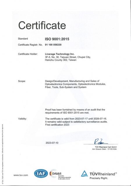 Liverage er en ISO 9001-sertifisert produsent.